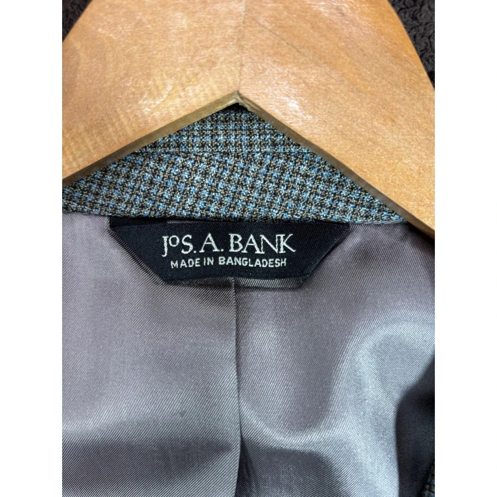 Jos A Bank Mens 50R Wool Sport Coat Blazer Blue Brown Micro Check 2‎ Button